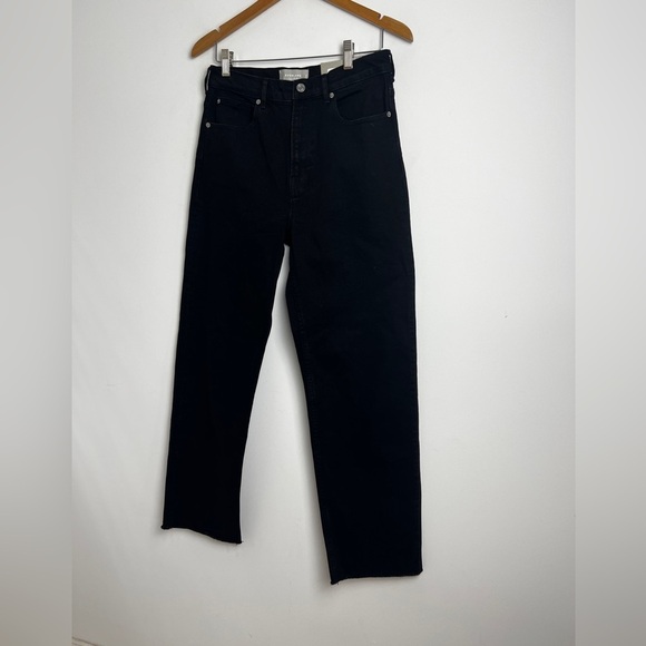 NEW Everlane Black Cotton The Way-High In Coal Raw Hem Straight Leg Jeans 28T - Picture 5 of 12